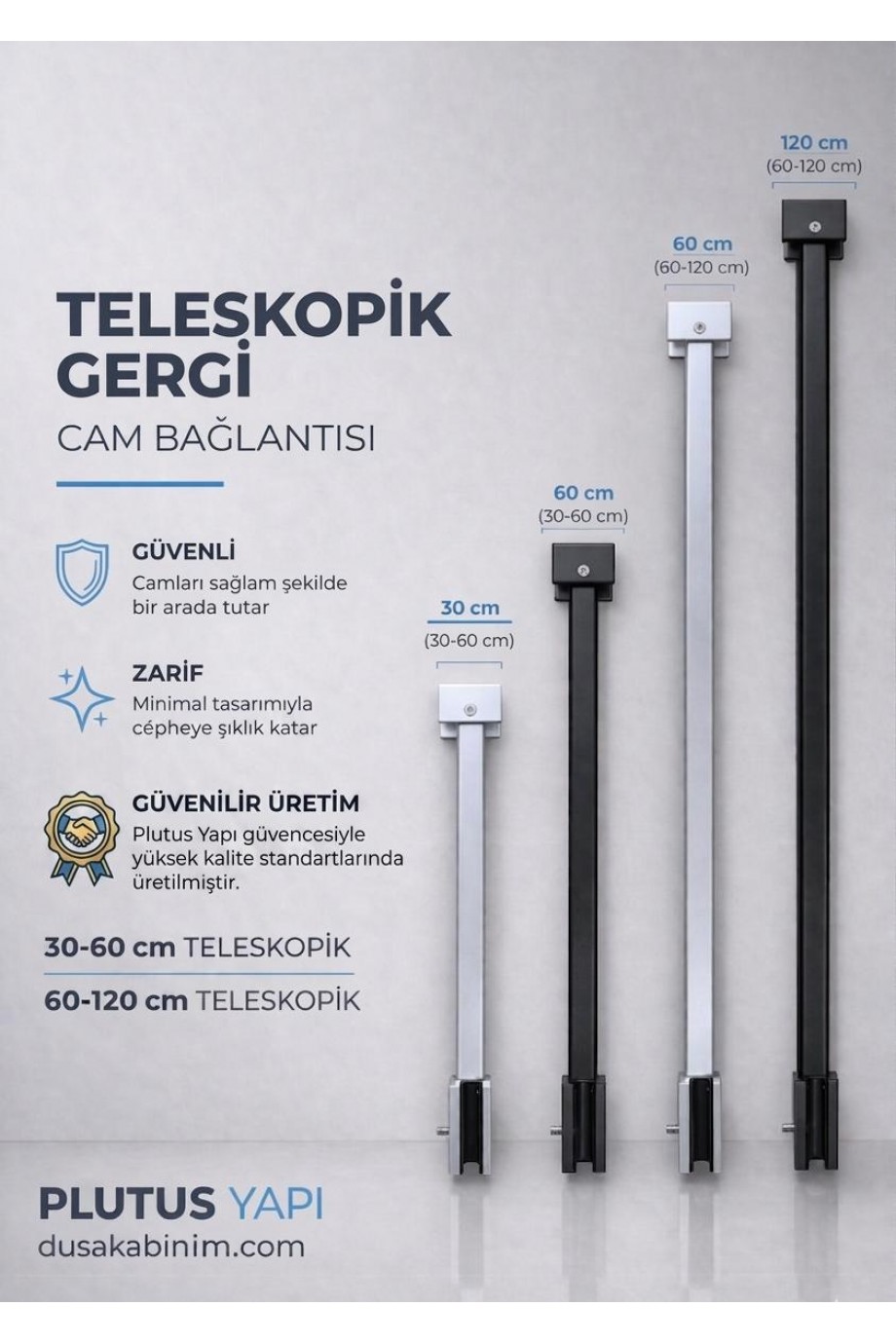 teleskopik gergi 60-120 cm cam destek çubuğu duşakabin sabitleyici