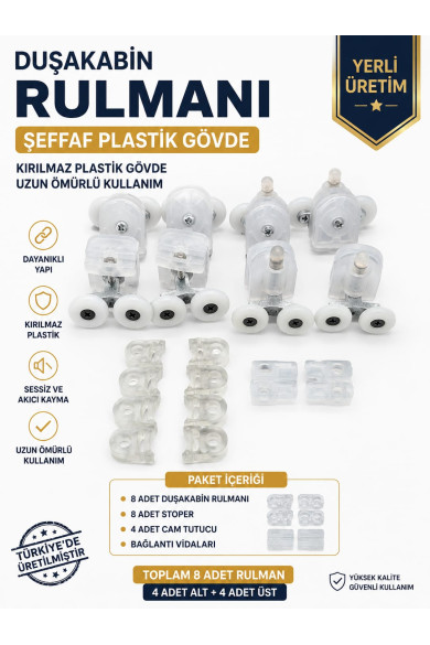 Duşakabin Rulman tekerleği 8 adet (4 alt 4 üst 1 takım) Rulman Duşakabin Rulman tekerleği 8 adet (4 alt 4 üst 1 takım) Rulman